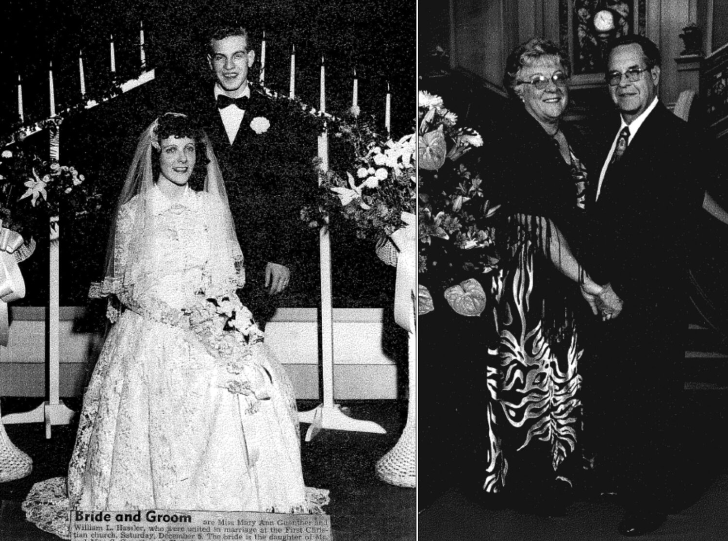 William L. “Bill”  and Mary Ann Hassler are pictured at their wedding in 1953 and in 2003 in these photos provided by their family.